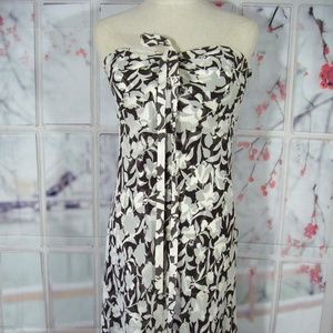 Sz 8 Ann Taylor strapless dress, brown/white SILK
